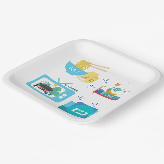 Eat Sleep K-Drama en herhaal Papieren Bordje (Gebogen)