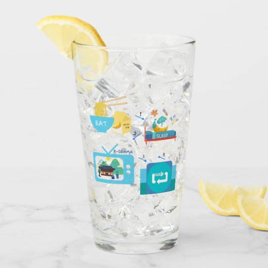 Eat Sleep K-Drama en herhaal (Personaliseer het) Glas (Voorkant ijs)