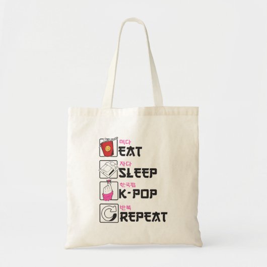 Eat Sleep K POP Herhaal Koreaanse Pop Tote Bag (Voorkant)