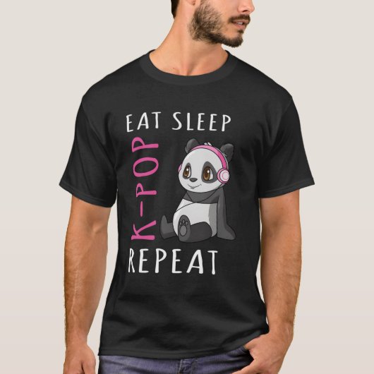 Eat Sleep K-Pop Herhaal Panda T-shirt (Voorkant)