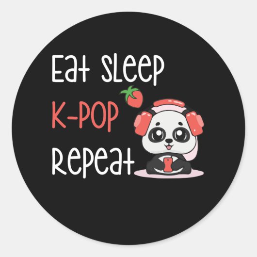Eat Sleep K-Pop Repeat KPop Panda Ronde Sticker (Voorkant)