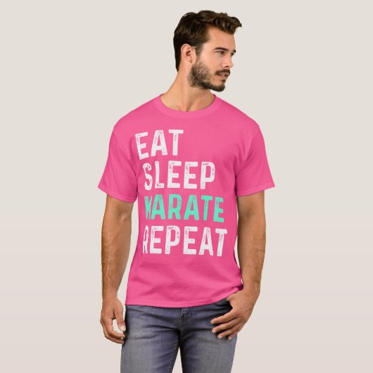 Eat Sleep Karate Herhalen T-shirt (Voorkant volledig)