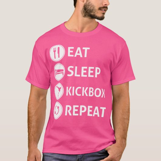 Eat Sleep Kickbox Herhaal voor Kickboksen T-shirt (Voorkant)