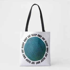 Eat Sleep Knit Bold Yarn Ball Blauwgroen ambachten Tote Bag