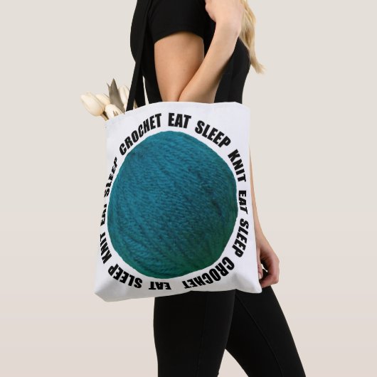 Eat Sleep Knit & Crochet Bold Yarn Ball Crafts Tote Bag (Dichtbij)