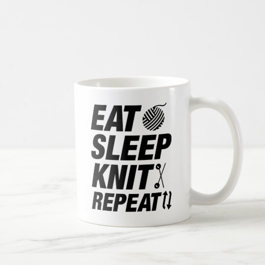 Eat Sleep Knit Herhalen Koffiemok (Rechts)