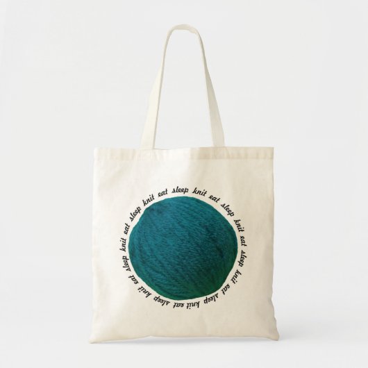 Eat Sleep Knit Yarn Ball Blauwgroen Crafts Tote Bag (Voorkant)