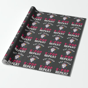 Eat Sleep KPop Herhaal Kawaii Panda Cadeaupapier