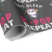 Eat Sleep KPop Herhaal Kawaii Panda Cadeaupapier (Rol Hoek)