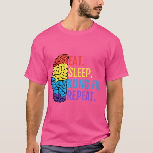 Eat Sleep Kung Fu Herhaal Grappig T-shirt (Voorkant)
