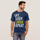 Eat Sleep League Herhaal gamegeling via sport T-shirt (Voorkant volledig)