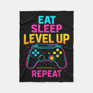 Eat Sleep Level Up Herhaal Gamer Grappig Videogame Fleece Deken