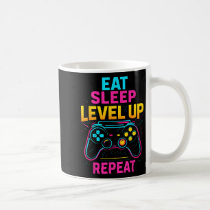 Eat Sleep Level Up Herhaal Gamer Grappig Videogame Koffiemok