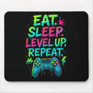 Eat Sleep Level Up Herhaal Grappig Gamer Videospel Muismat