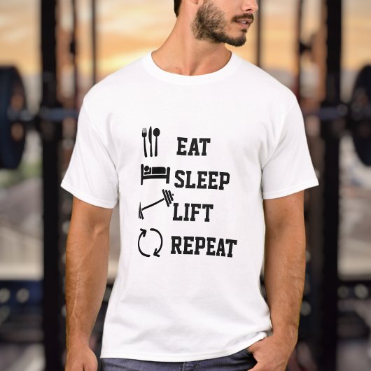 Eat Sleep Lift Herhaling Gewichtslipdraaikolk T-shirt