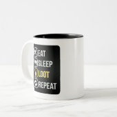 Eat Sleep Loot Herhalen Tweekleurige Koffiemok (Voorkant links)
