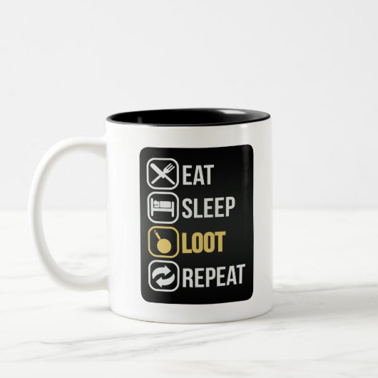 Eat Sleep Loot Herhalen Tweekleurige Koffiemok (Links)