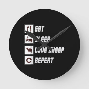 Eat sleep love sheep repeat Funny Quotes Gift Ronde Klok
