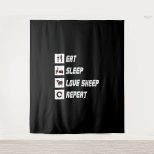 Eat sleep love sheep repeat   Funny Quotes Gift Wandkleed