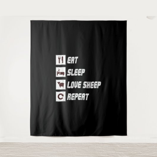 Eat sleep love sheep repeat | Funny Quotes Gift Wandkleed (Voorkant)