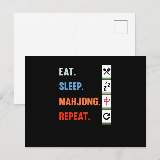 Eat Sleep Mahjong Repeten Mahjong Game Player Game Aankondigingskaart (Voorkant / Achterkant)