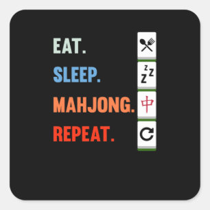 Eat Sleep Mahjong Repeten Mahjong Game Player Game Vierkante Sticker