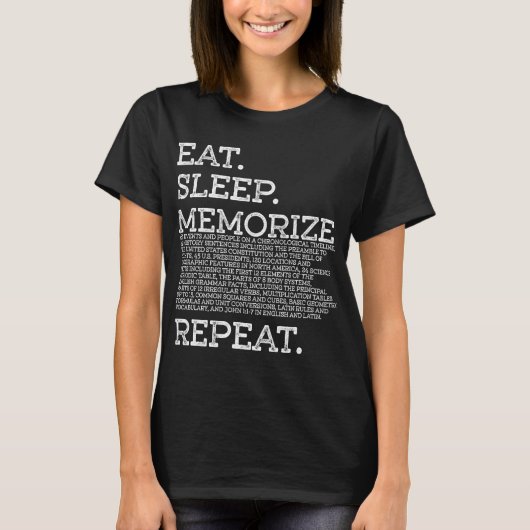 Eat Sleep Memorize Herhaal Memory Master T-shirt (Voorkant)