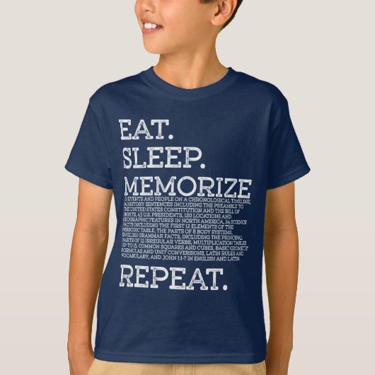 Eat Sleep Memorize Herhaal Memory Master T-shirt (Voorkant)