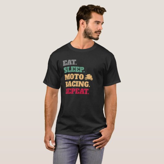 Eat Sleep Moto Racing Herhaald Gear T-shirt (Voorkant volledig)