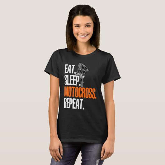 Eat Sleep Motocross Repeat Dirt Bker Motorcycle En T-shirt (Voorkant volledig)