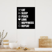 Eat Sleep Peace Love Geluk Herhaal Poster (Keuken)