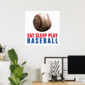 Eat Sleep Play Baseball Poster (Thuiskantoor)