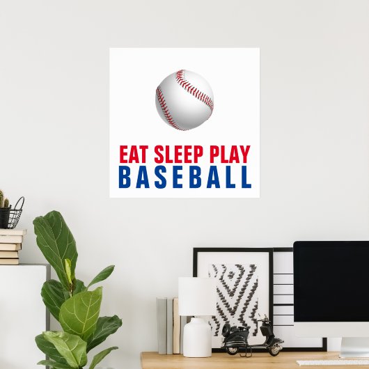 Eat Sleep Play Baseball Poster (Thuiskantoor)