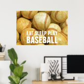 Eat Sleep Play Baseball Poster (Thuiskantoor)