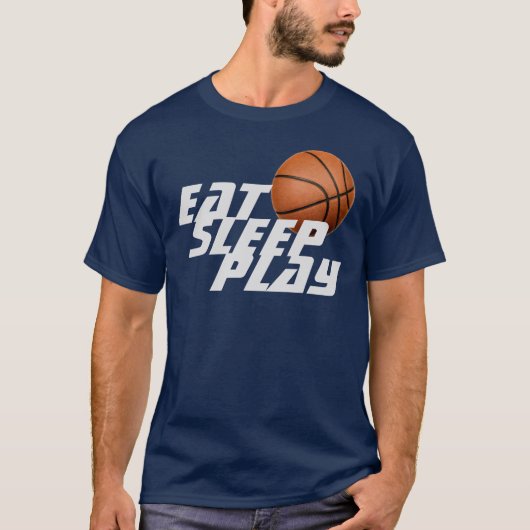 Eat Sleep Play Basketbal T-shirt - Navy Blue (Voorkant)