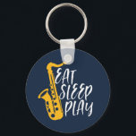 Eat Sleep Play Cool Saxophone Player Jazz Music Sleutelhanger<br><div class="desc">retro orchestra en jazz muziekfan design voor degenen die viool en saxofone spelen in een muziekband of symfonie. Koel klassieke jazzkoopwaar voor saxofonist, violist, muzikant en kunstenaar. Grappig en grappig muziekspel voor viool- en saxofoneraar, orkestfan en mensen die gewoon van muziek houden. Geweldig souvenir, kerstcadeau en verjaardagscadeau voor familie en...</div>