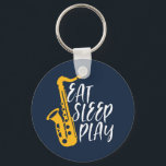 Eat Sleep Play Cool Saxophone Player Jazz Music Sleutelhanger<br><div class="desc">retro orchestra en jazz muziekfan design voor degenen die viool en saxofone spelen in een muziekband of symfonie. Koel klassieke jazzkoopwaar voor saxofonist, violist, muzikant en kunstenaar. Grappig en grappig muziekspel voor viool- en saxofoneraar, orkestfan en mensen die gewoon van muziek houden. Geweldig souvenir, kerstcadeau en verjaardagscadeau voor familie en...</div>