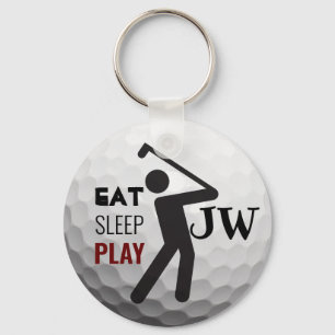 Eat Sleep Play Personated Golf Ball Keyring Sleutelhanger