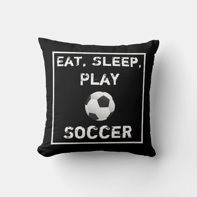 Eat Sleep Play Soccer Black & White Pillow Kussen (Voorkant)