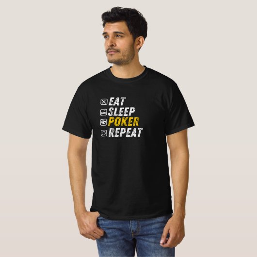 Eat Sleep Poker - Funny Grunge Card Game T-shirt (Voorkant volledig)