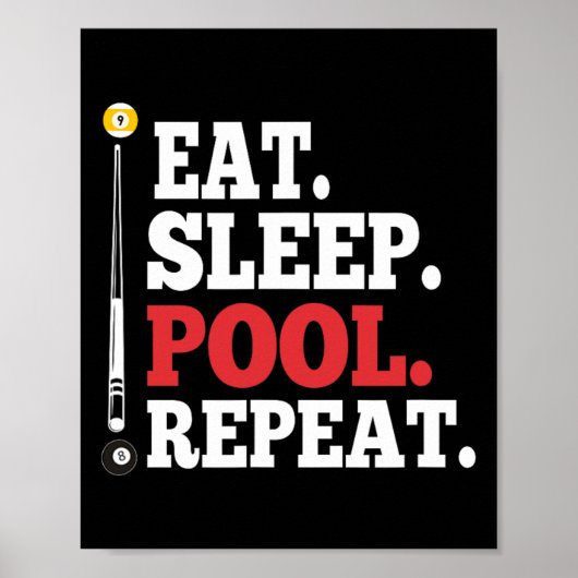 Eat Sleep Pool Herhaal Funny Billiards Poster (Voorkant)