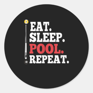 Eat Sleep Pool Herhaal Funny Billiards Ronde Sticker