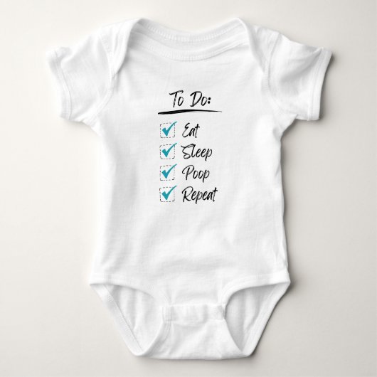 Eat Sleep Poop Herhaal Funny List op Baby Bodysuit (Voorkant)