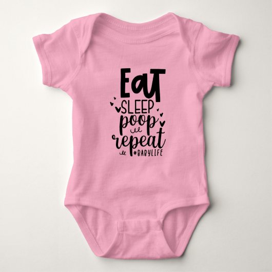 Eat Sleep Poop Herhaal Grappige Baby Quote Romper (Voorkant)