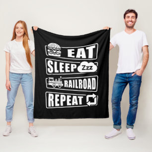 Eat Sleep Railroad Herhalen Steam Train Fleece Deken