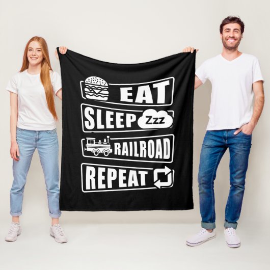 Eat Sleep Railroad Herhalen Steam Train Fleece Deken (In situ)