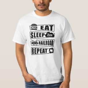 Eat Sleep Railroad Herhalen Steam Train T-Shirt