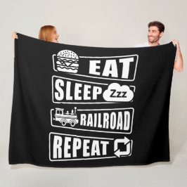 Eat Sleep Railroad Herhalen stoomtrein Fleece Deken