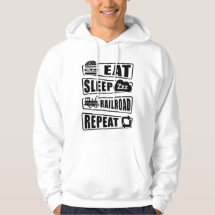 Eat Sleep Railroad Herhalen stoomtrein Hoodie