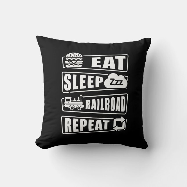 Eat Sleep Railroad Herhalen stoomtrein Kussen (Voorkant)